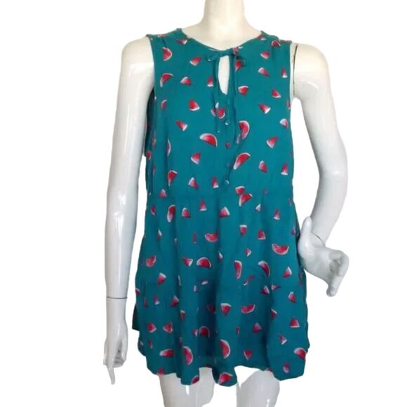 TORRID Top, 1/1X, Teal/Turquoise Watermelon Print, Sleeveless, Keyhole Tie front - Picture 1 of 13
